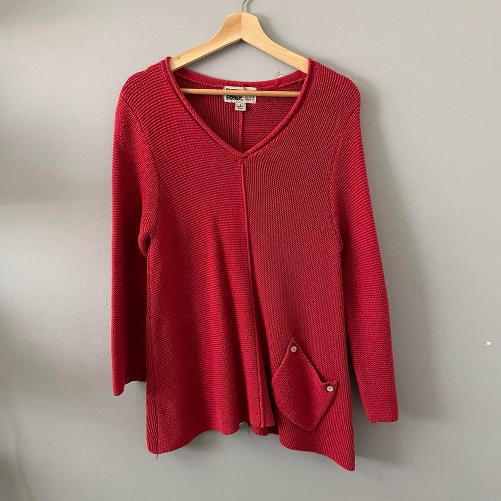 Red V-Neck Sweater with Pocket